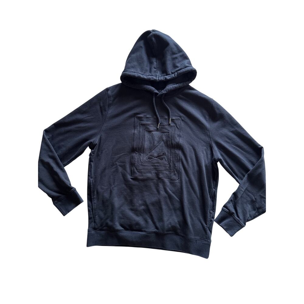 Psycho Bunny Mens M Black Tonal Logo Pullover Hoodie Sweatshirt